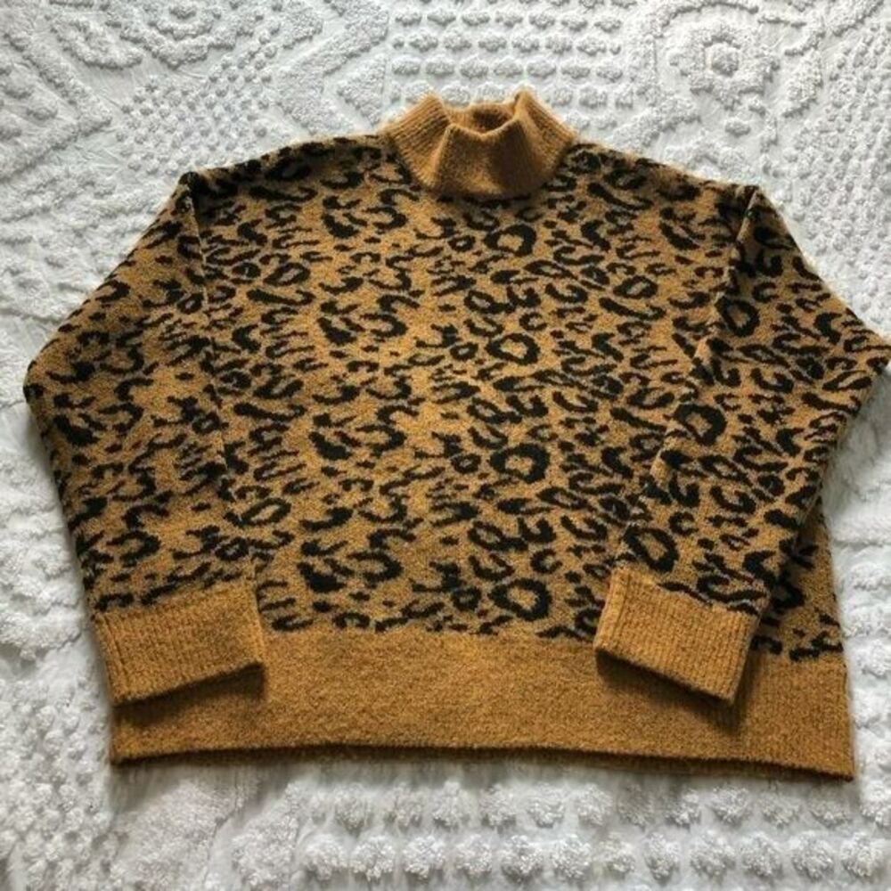 Leopard Print Sweater Mock Turtle Neck Lg Workshop Republic Clothing
